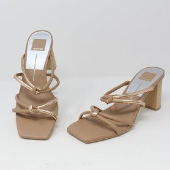 Dolce Vita beige & gold knotted Square Toe Strappy heeled Sandals - Picture 4 of 10